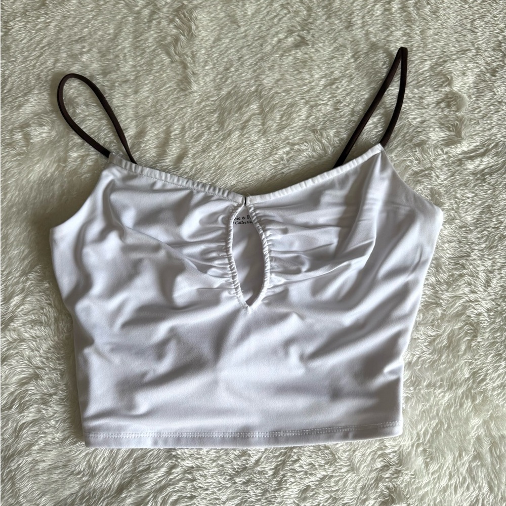 Abercrombie & Fitch White Ruched Keyhole Top